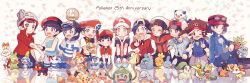 6+boys :d :o ;d absurdres anniversary backwards_hat baseball_cap beanie beret blue_jacket blue_shirt blush blush_stickers brendan_(pokemon) brown_eyes bulbasaur calem_(pokemon) charmander chase_(pokemon) chespin chikorita chimchar collared_shirt commentary cyndaquil double_v eevee elio_(pokemon) english_text ethan_(pokemon) everyone eyewear_on_headwear fennekin froakie gen_1_pokemon gen_2_pokemon gen_3_pokemon gen_4_pokemon gen_5_pokemon gen_6_pokemon gen_7_pokemon gen_8_pokemon grey_eyes grey_shirt grookey hat highres hilbert_(pokemon) jacket kinu_(kinuhoshizora21) litten lucas_(pokemon) male_focus mudkip multiple_boys nate_(pokemon) nintendo one_eye_closed open_mouth oshawott pants pikachu piplup pokemon pokemon_(creature) pokemon_bw pokemon_bw2 pokemon_dppt pokemon_frlg pokemon_hgss pokemon_lgpe pokemon_oras pokemon_sm pokemon_swsh pokemon_usum pokemon_xy popplio red_(pokemon) red_jacket red_shirt rowlet scorbunny shirt shorts sleeveless sleeveless_shirt smile snivy sobble squirtle striped_clothes striped_shirt t-shirt tepig torchic totodile treecko turtleneck turtleneck_jacket turtwig v victor_(pokemon) visor_cap
