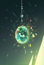 1girl artist_name crystal dress english_text gem glint highres huhv. light_particles original short_hair solo sparkle white_hair
