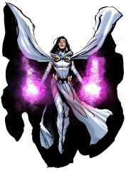1girl black_hair calm cloak dc_comics flying highres long_hair lucas_meyer magic official_art raven_(dc) solo teen_titans white_background white_cloak