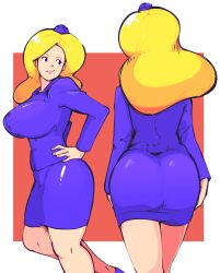 1girl advance_wars ass blonde_hair blue_eyes breasts curvy from_behind from_side hand_on_own_hip hat huge_breasts jacket large_breasts lips long_hair looking_back military_hat multiple_views nell_(advance_wars) nintendo pencil_skirt plow_(witch_parfait) skin_tight skirt smile suit_jacket thick_thighs thighs wide_hips