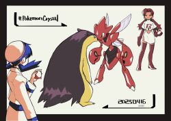 Rule 34 | 2girls, blue hair, boots, commentary request, copyright name, dated, earrings, flipped hair, gen 2 pokemon, gloves, hand up, hat, highres, holding, holding poke ball, jacket, jewelry, kris (pokemon), logo, long sleeves, multiple girls, nanndana, nintendo, poke ball, poke ball (basic), pokemon, pokemon battle, pokemon gsc, scizor, signature, skirt, standing, team rocket, team rocket grunt, team rocket uniform, thigh boots, twintails, typhlosion, white hat, white jacket, white skirt