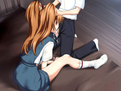 1boy 1girl censored cum cum_in_mouth cum_overflow fellatio grabbing_another&#039;s_hair grabbing_another&#039;s_twintails hetero ikari_shinji long_hair makura_no_doushi mosaic_censoring neon_genesis_evangelion oral orange_hair penis souryuu_asuka_langley two_side_up