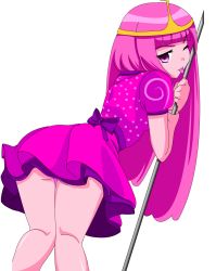 1girl adventure_time ass breasts dress female_focus long_hair one_eye_closed pink_eyes pink_hair pole polka_dot polka_dot_dress princess_bonnibel_bubblegum ribbon solo spiral tiara tight_clothes tight_dress tongue tongue_out transparent_background very_long_hair wink