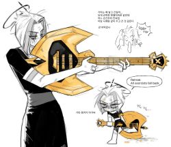 1girl angel angry axe battle_axe blood boots elbow_gloves gloves halo hazbin_hotel highres holding holding_weapon lute_(hazbin_hotel) medium_hair messy_hair missing_limb solo thigh_boots tppiiiiqqt weapon white_background white_boots white_gloves white_hair yellow_eyes
