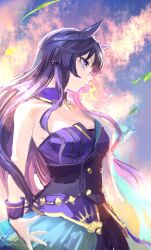 Rule 34 | 1girl, animal ears, bare shoulders, blue dress, blue eyes, blue hair, breasts, cleavage, detached collar, dress, from side, highres, horse ears, horse girl, inishie kumo, long hair, looking ahead, medium breasts, solo, umamusume, upper body, verxina (umamusume), wrist cuffs