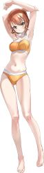 1girl arms_up barefoot bikini breasts choker full_body kantai_collection looking_at_viewer medium_breasts navel official_art orange_bikini richard_p._leary_(kancolle) richard_p._leary_(swimsuit)_(kancolle) solo standing swimsuit third-party_source transparent_background white_choker zeco