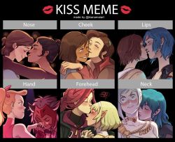 6+girls adora_(she-ra) alternate_costume animal_ears aqua_hair asami_sato avatar_legends bare_shoulders blue_hair brown_hair female_byleth_(fire_emblem) cat_ears cat_girl catra character_request chloe_price closed_eyes couple dancer dark-skinned_female dark_skin dina_(the_last_of_us_2) edelgard_von_hresvelg elf ellie_(the_last_of_us) embarrassed english_text fire_emblem fire_emblem:_three_houses happy high_ponytail highres hug kiss kiss_chart kissing_cheek kissing_forehead kissing_hand kissing_neck kissing_nose korra life_is_strange_(series) life_is_strange_1 looking_at_another lord_of_heroes masters_of_the_universe max_caulfield meme multiple_drawing_challenge multiple_girls nintendo one_eye_closed pointy_ears ponytail she-ra_and_the_princesses_of_power short_hair silver_hair smile template the_last_of_us the_last_of_us_(series) the_last_of_us_2 the_legend_of_korra twitter_username unoobang upper_body yuri