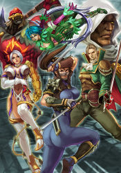 3boys 3girls armor ass astaroth_(soulcalibur) black_hair blonde_hair blue_eyes breasts brown_eyes covered_erect_nipples dark_skin epic gauntlets gloves hood huge_ass huge_breasts isabella_valentine large_breasts multiple_boys multiple_girls namco ninja raphael_sorel skin_tight soul_calibur soulcalibur soulcalibur_iii stanley_lau sword taki_(soulcalibur) tira_(soulcalibur) weapon white_hair zasalamel