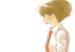 1girl blonde_hair blush bob_cut collared_shirt commentary_request futsuu_no_keion-bu necktie nitta_tamaki parted_lips red_necktie school_uniform shirt short_hair simple_background sinyojurn solo sparkling_eyes upper_body white_background white_shirt yellow_eyes