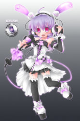 1girl animal_ears apple_inc. fake_animal_ears fang female_focus garter_straps headphones microphone naik personification rabbit_ears siri solo thighhighs