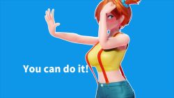 2girls 3d amv animated aqua_eyes armpits artist_request ass ass_shake asymmetrical_hair audible_music bare_shoulders belt black_hair blue_shorts blush bouncing_breasts breasts center_opening cleavage covered_collarbone dancing denim denim_shorts dual_persona elbow_gloves fingerless_gloves gen_1_pokemon gloves gym_leader hair_bun halterneck hentai_music_video highleg highleg_one-piece_swimsuit holding jewelry large_breasts looking_at_viewer mikumikudance_(medium) misty_(pokemon) mu_mmd multiple_girls music music_video navel nintendo nipples one-piece_swimsuit orange_hair pokemon pokemon:_the_electric_tale_of_pikachu pokemon_(anime) pokemon_(classic_anime) ponytail shiny_clothes shirt shoes short_hair short_shorts shorts side_ponytail signature simple_background slingshot_swimsuit smile sneakers sound suspender_shorts suspenders swimsuit tank_top thighs turtleneck video warioware warioware:_gold yellow_shirt