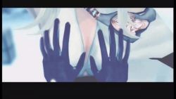 2girls accord android animated animated_gif bouncing_breasts breasts breasts_squeezed_together cleavage drag-on_dragoon drag-on_dragoon_3 gloves groping multiple_girls pov third-party_edit white_hair zero_(drag-on_dragoon)
