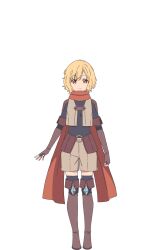 Rule 34 | 1girl, anime coloring, blonde hair, boots, brown boots, brown eyes, brown scarf, busamen gachi fighter, closed mouth, fingerless gloves, flat chest, full body, gloves, highres, leeds (busamen gachi fighter), long sleeves, looking at viewer, matsumoto miki, o-ring, scarf, short hair, simple background, smile, solo, standing, tachi-e, tareme, thighhighs, thighs, transparent background, wavy hair, zettai ryouiki