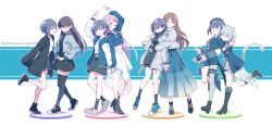 5girls :d absurdres animal_ears arm_up bang_dream! bang_dream!_it&#039;s_mygo!!!!! belt black_boots black_dress black_hair black_skirt black_socks black_thighhighs blue_eyes blush boots brown_hair cat_ears cat_tail chihaya_anon chinese_commentary closed_mouth commentary_request copyright_name cropped_jacket dress embarrassed grey_eyes grey_hair grey_jacket grey_shoes heterochromia highres holding_hands hug hug_from_behind incredibly_absurdres interlocked_fingers jacket jhcrow3 kaname_raana long_hair long_sleeves looking_at_viewer midriff multiple_girls mygo!!!!!_(bang_dream!) nagasaki_soyo open_clothes open_jacket open_mouth pink_eyes pink_hair puffy_long_sleeves puffy_sleeves raana_the_cat revision see-through_clothes see-through_skirt shiina_taki shirt_tucked_in shoes short_shorts shorts skirt smile sneakers socks tail takamatsu_tomori thighhighs v wavy_hair white_belt white_hair yellow_eyes