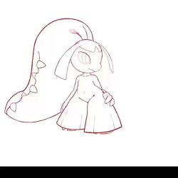 1girl animated arm_at_side big_hair black_hair black_skin closed_mouth collarbone color_guide colored_skin extra_mouth female_focus flat_chest full_body game_freak gen_3_pokemon groin hand_on_own_hip long_hair looking_to_the_side making-of mawaifu mawile multicolored_skin navel nintendo pokemon pokemon_(creature) red_eyes redrawn sharp_teeth simple_background solo standing stomach tagme teeth thick_thighs thighs traditional_media two-tone_skin very_long_hair video white_background wide_hips yellow_skin