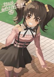 1girl anise_tatlin black_hair brown_eyes commission long_hair looking_at_viewer rourou_ill shadow skeb_commission skirt smile solo tales_of_(series) tales_of_the_abyss thighhighs twintails
