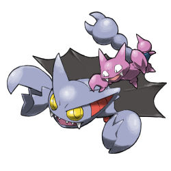blacknirrow commentary creatures_(company) english_commentary evolutionary_line fangs flying game_freak gen_2_pokemon gen_4_pokemon gligar gliscor looking_at_another nintendo no_humans open_mouth pincers pokemon pokemon_(creature) sharp_teeth simple_background smile stinger teeth white_background yellow_eyes yellow_pupils