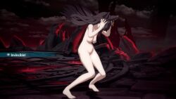 1other 2girls 3d animal_ears animated black_hair breasts death_(granblue_fantasy) erune granblue_fantasy granblue_fantasy_versus:_rising highres multiple_girls nier_(granblue_fantasy) nipples nude nude_filter nude_mod outdoors pink_eyes red_eyes sound tagme tail third-party_edit video yuel_(granblue_fantasy)