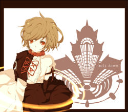 1girl applexxx brown_eyes brown_hair detached_sleeves dress female_focus meiko_(vocaloid) meltdown naniiro roshin_yuukai_(vocaloid) short_hair solo vocaloid
