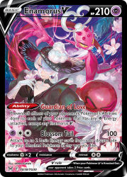 2girls artist_name black_dress black_hat card_(medium) character_name closed_mouth cogita_(pokemon) company_name copyright_name copyright_notice dress egawa_akira enamorus enamorus_(incarnate) english_text flower green_eyes hair_over_one_eye hat horns multiple_girls nintendo official_art outstretched_arm pink_flower pointy_ears pokemon pokemon_(creature) pokemon_card pokemon_legends:_arceus pokemon_tcg smile sun_hat third-party_source trading_card white_hair white_lips wind