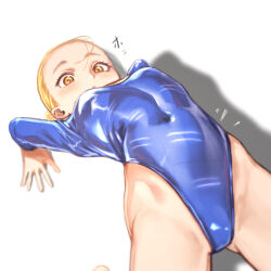 Rule 34 | 1girl, arched back, athletic leotard, blonde hair, breasts, covered navel, flexible, gluteal fold, highleg, highleg leotard, leotard, long sleeves, mutsumura ryuuichi, original, sleeved leotard, small breasts, solo, yellow eyes