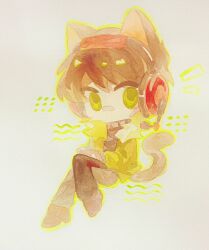 1boy animal_ears animification bandaid bandaid_on_face bandaid_on_nose black_pants black_shoes black_sweater brown_hair brown_tail cat_boy cat_ears cat_tail charles_calvin chibi chibi_only chinese_commentary commentary_request crossed_legs film_grain fingerless_gloves full_body fur-trimmed_jacket fur_trim gloves green_eyes grey_gloves headphones headset henry_stickmin_(series) highres jacket kemonomimi_mode knee_up long_sleeves male_focus muchuizzzzz no_mouth notice_lines open_clothes open_jacket outline pants puffy_long_sleeves puffy_sleeves shoes short_hair solo sweater tail turtleneck turtleneck_sweater yellow_jacket yellow_outline