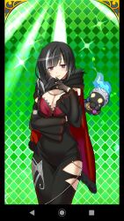 1girl black_dress black_gloves black_hair bra braid breasts cleavage dress eryutono_(uchihime) finger_to_mouth gloves grey_hair highres jewelry multicolored_hair necklace pomme_(uchihime) purple_eyes red_bra single_braid uchi_no_hime-sama_ga_ichiban_kawaii underwear wide_sleeves
