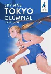1girl 2020_summer_olympics blonde_hair blue_eyes braid epp_maee estonian_flag estonian_text highres long_hair monq olympics ponytail real_life skin_tight solo sportswear toned wrestling wrestling_outfit