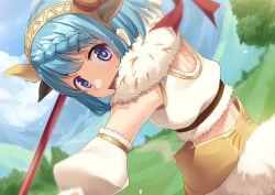 Rule 34 | 1girl, animal ears, blue hair, blush, cow ears, cow girl, looking at viewer, mahiru (princess connect!), princess connect!, purple eyes, umarutsufuri