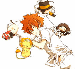 1boy brown_hair character_doll doll hat i-pin katekyo_hitman_reborn! lambo male_focus natsu_(reborn) reborn sawada_tsunayoshi sleeping solo