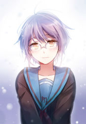 Rule 34 | 00s, 10s, 1girl, aki (neyuki41028), brown eyes, cardigan, female focus, glasses, nagato yuki, nagato yuki-chan no shoushitsu, school uniform, serafuku, short hair, solo, suzumiya haruhi-chan no yuuutsu, suzumiya haruhi no shoushitsu, suzumiya haruhi no yuuutsu