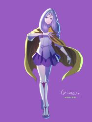 Rule 34 | 1girl, boots, circlet, fire emblem, fire emblem: radiant dawn, highres, ilyana (fire emblem), knee boots, long hair, low-tied long hair, nintendo, purple eyes, purple hair, purple skirt, skirt, solo, tp8306902797463, yellow cloak