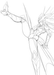 1girl armor armored_boots armored_gloves armored_leotard boots breasts butterfly_wings covered_mouth digimon digimon_(creature) female_focus fur_collar gloves helmet high_heels highres hudiemon insect_wings leg_up legs leotard long_hair looking_at_viewer mask medium_breasts mouth_mask ph6xeivbgpimggg shoulder_armor skirt solo solo_focus thick_thighs thighhighs thighs tinted_eyewear wings