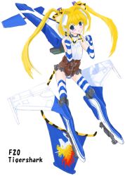 1girl aircraft airplane area_88 bad_anatomy cameltoe f-20 f20 female_focus fins gloves jet mecha_musume military nipples panties see-through_clothes solo striped_clothes striped_gloves striped_panties thighhighs underwear unicorn white_background