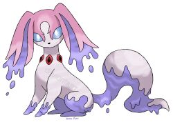 alounea bright_pupils english_text fakemon full_body highres looking_at_viewer looking_back nintendo no_humans pokemon simple_background solo transparent_background watermark white_pupils