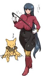 1girl abra absurdres ass black_hair blush boots breasts gen_1_pokemon highres kanden-ki nintendo pokemon pokemon_(creature) pokemon_frlg pokemon_rgby red_eyes sabrina_(pokemon) smile