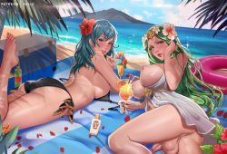 1futa 1girl ass bare_legs beach bikini black_bikini blush breasts breasts_out female_byleth_(fire_emblem) female_byleth_(summer)_(fire_emblem) cleft_of_venus exlic fire_emblem fire_emblem:_three_houses fire_emblem_heroes full-package_futanari futanari green_eyes green_hair innertube large_breasts long_hair looking_at_viewer lotion lying mat medium_hair nail_polish nintendo nipples official_alternate_costume on_stomach penis pussy rhea_(fire_emblem) rhea_(summer)_(fire_emblem) smile sunscreen swim_ring swimsuit testicles tucked_penis uncensored untied_bikini white_bikini