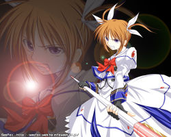 Rule 34 | 00s, angry, brown hair, lens flare, lyrical nanoha, mahou shoujo lyrical nanoha, mahou shoujo lyrical nanoha a&#039;s, purple eyes, solo, takamachi nanoha, takamachi nanoha (sacred mode), white devil, zoom layer