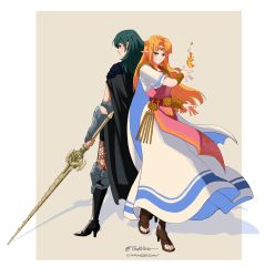 Rule 34 | 2girls, armlet, bad id, bad twitter id, blonde hair, blue eyes, blue hair, breasts, female byleth (fire emblem), cape, dress, fire, fire emblem, fire emblem: three houses, gown, green eyes, hair ornament, highres, jewelry, lace, lace-trimmed legwear, lace trim, long hair, looking at viewer, medium hair, multiple girls, nintendo, pantyhose, pantyhose under shorts, pointy ears, princess zelda, print pantyhose, rv (gvdn7245), shorts, simple background, smile, super smash bros., sword of the creator, the legend of zelda, the legend of zelda: a link between worlds, triforce
