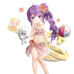 1girl ball beachball bikini frilled_bikini frills gio_(maroon0924) long_hair medusa_(uchihime) navel purple_eyes purple_hair seal_(animal) snake swimsuit uchi_no_hime-sama_ga_ichiban_kawaii