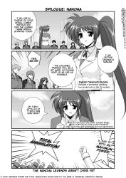 Rule 34 | 00s, 4boys, 4girls, clenched hand, comic, english text, greyscale, hard-translated, lyrical nanoha, mahou shoujo lyrical nanoha, mahou shoujo lyrical nanoha strikers, mikage takashi, military, military uniform, monochrome, multiple boys, multiple girls, raised fist, side ponytail, takamachi nanoha, third-party edit, translated, white devil