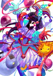 Rule 34 | balloon, black hair, blunt ends, bob cut, clown, dress, ena (drunk) (joel g), ena (joel g), ena (mask) (joel g), ena (series), frilled dress, frills, gloves, hat, highres, mask, moony (joel g), usagimarumei
