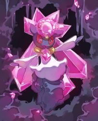 10s crystal diancie gem gen_6_pokemon legendary_pokemon mythical_pokemon nintendo no_humans open_mouth pinkgermy pokemon pokemon_(creature) pokemon_focus red_eyes solo