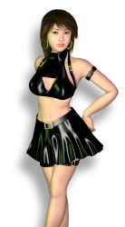 1girl 3d breasts collar earrings female_focus jewelry large_breasts leather metadoll midriff miniskirt skirt solo