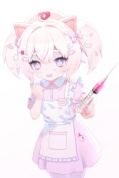 Rule 34 | akane iwawwa, animal ears, hair ornament, hairpin, hat, highres, holding, holding syringe, non-web source, nurse, nurse cap, original, pig ears, pig girl, pink eyes, pink hair, skirt, syringe, twintails, virtual youtuber, yuyoko