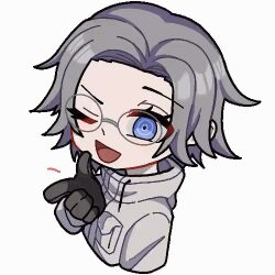 1boy animated animated_gif aotsuki_eito black_gloves blue_eyes eyebrows eyelashes gloves hand_up heart looking_at_viewer male_focus one_eye_closed open_mouth simple_background smile solo solo_focus the_hundred_line_-last_defense_academy- tongue upper_body white_background white_hair wink