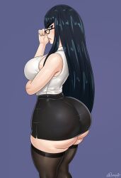 1girl ass black_hair breasts glasses highres huge_ass kill_la_kill kiryuuin_satsuki large_breasts long_hair pencil_skirt rocner shirt skirt sleeveless sleeveless_shirt solo tagme thighhighs zettai_ryouiki