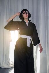 1girl black_hair bleach cosplay highres japanese_clothes kimono kuchiki_rukia kuchiki_rukia_(cosplay) medium_hair photo_(medium) real_life short_hair solo