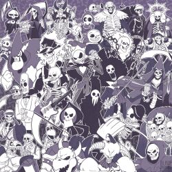 6+boys afro ainz_ooal_gown artist_request bone bonejangles bowser brook_(one_piece) burdrehnar cartoon_network castlevania_(series) chain character_request closed_eyes copyright_request corpse_bride crossover dark_souls_(series) dark_souls_i death_(castlevania) death_(discworld) death_(entity) discworld disney doot_(meme) dry_bones dry_bowser duel_monster duskull electric_guitar eyepatch fire gaikotsu_shotenin_honda-san gen_3_pokemon ghost_rider ghost_rider_(series) good_omens gravelord_nito grey_theme grim_(grim_adventures) grim_fandango grimm_fandango grin guitar halo hat have_a_nice_death he-man helmet highres honda-san inferno_cop inferno_cop_(character) instrument jack_skellington kel&#039;thuzad killer_instinct lich loop_hero lord_hater manny_calavera manny_calvera manuel_calavera mario_(series) marvel masters_of_the_universe medievil meme monochrome mr._bones mr._bones_(video_game) multiple_boys multiple_others nintendo one_piece open_mouth outline overlord_(maruyama) papyrus_(undertale) pokemon pokemon_(creature) purple_theme sans_(undertale) scythe shinigami-sama signature sir_daniel_fortesque skeleton skeletor skul:_the_hero_slayer skull skull_knight_(berserk) smile smitty_werbenjagermanjensen sony soul_eater spinal_(killer_instinct) spongebob_squarepants_(series) summoned_skull the_grim_adventures_of_billy_&amp;_mandy the_nightmare_before_christmas top_hat trait_connection trigger_(company) trumpet undertale violin wander_over_yonder warcraft white_outline world_of_warcraft yu-gi-oh!