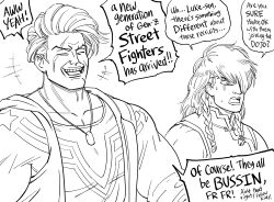 +++ 1koma 2boys absurdres bb_(baalbuddy) bosch_(street_fighter) braid closed_eyes comic commentary commission english_commentary english_text gloom_(expression) hair_over_one_eye highres laughing long_hair luke_sullivan male_focus monochrome multiple_boys nervous open_mouth scar scar_across_eye scar_on_face segmented_comic shirt short_hair shouting smile street_fighter street_fighter_6 sweat twin_braids upper_body v-shaped_eyebrows vest